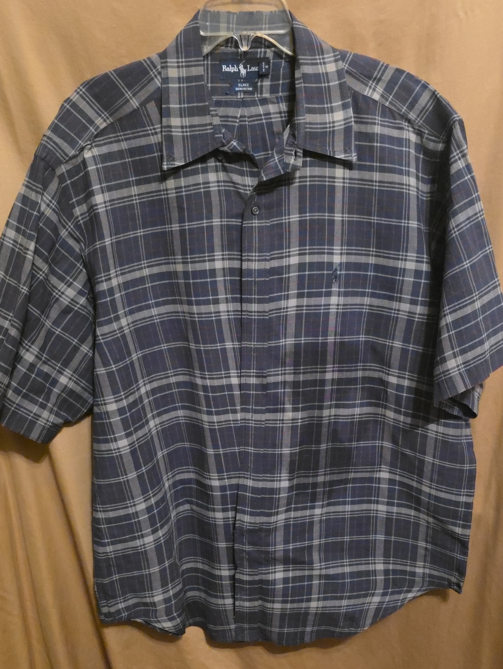 Mens' Short Sleeve Plaid Polo Button Down Shirt XL